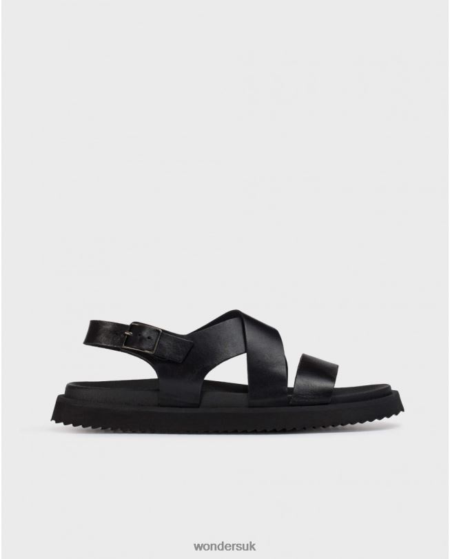Footwear VZ2PD348 Men Wonders Negro Leather Sandal With Cross Over Straps