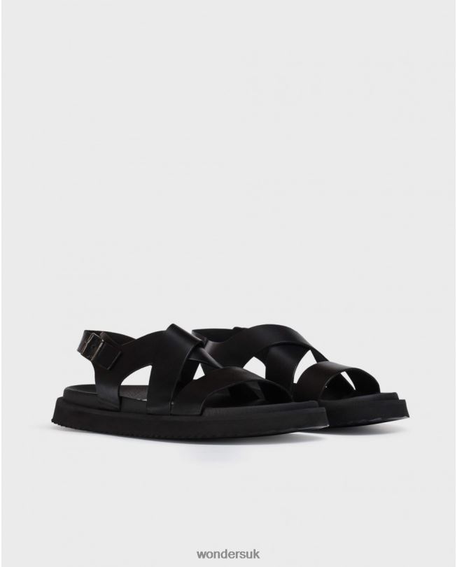 Footwear VZ2PD348 Men Wonders Negro Leather Sandal With Cross Over Straps