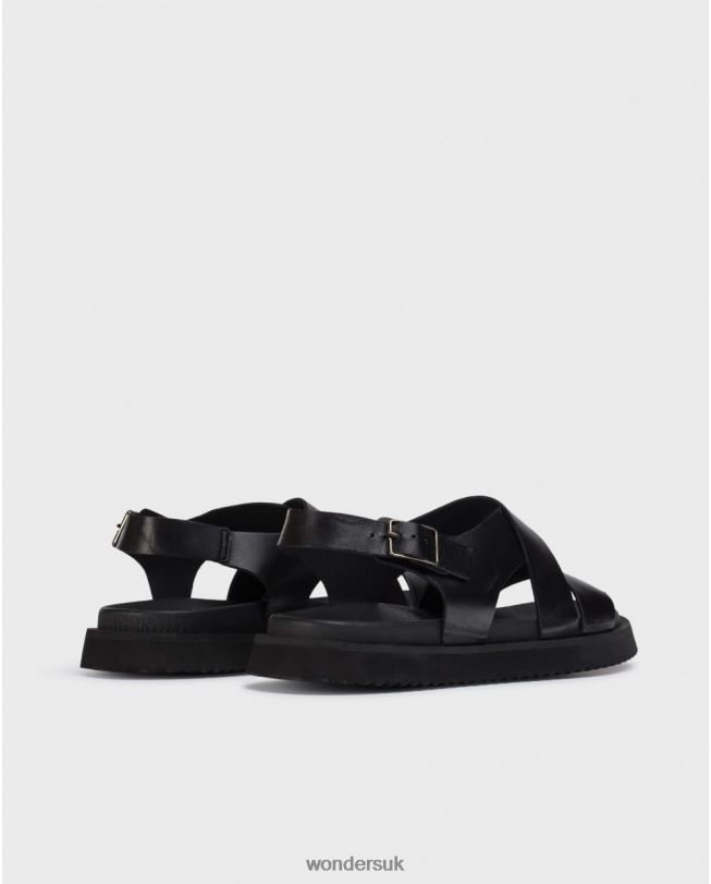 Footwear VZ2PD348 Men Wonders Negro Leather Sandal With Cross Over Straps