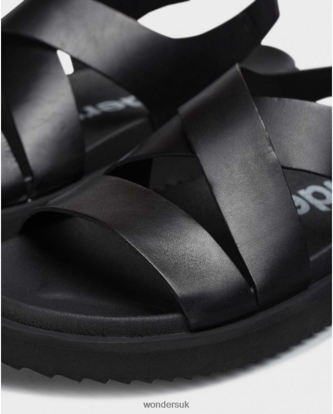 Footwear VZ2PD348 Men Wonders Negro Leather Sandal With Cross Over Straps