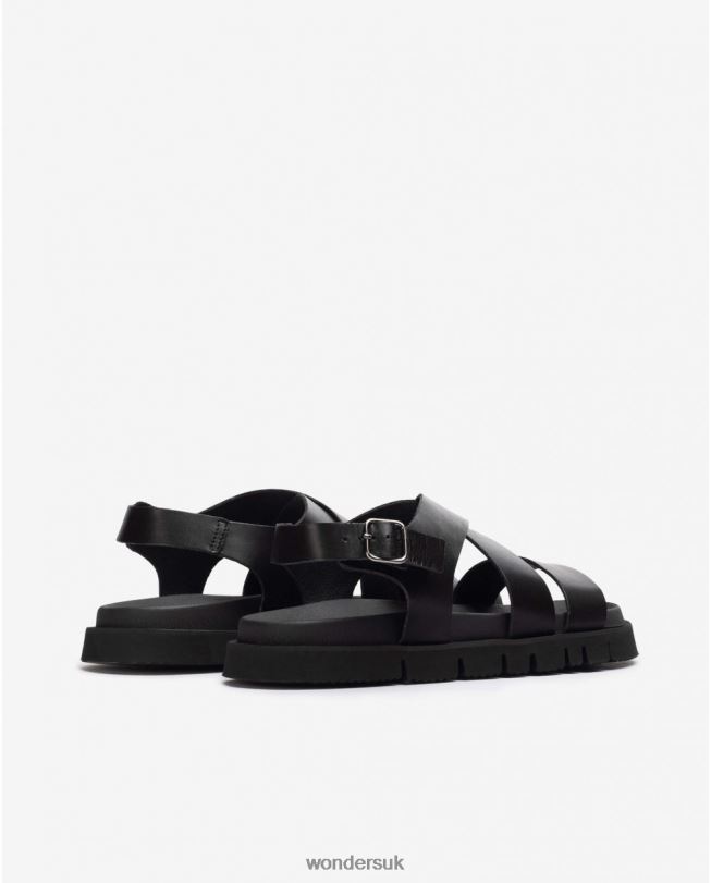 Footwear VZ2PD349 Men Wonders Negro Leather Sandal With Cross Over Straps