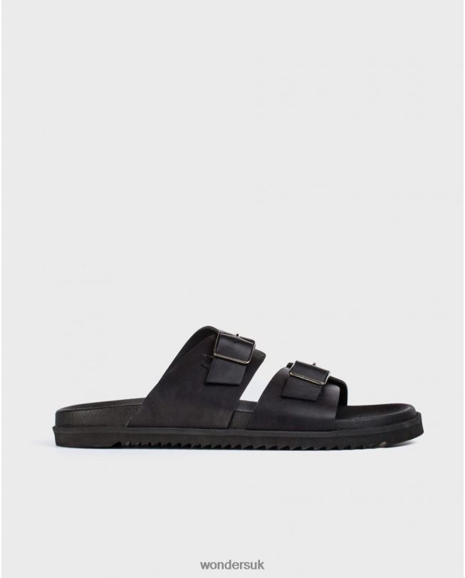 Footwear VZ2PD352 Men Wonders Negro Leather Sandal With Buckles