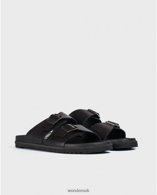 Footwear VZ2PD352 Men Wonders Negro Leather Sandal With Buckles