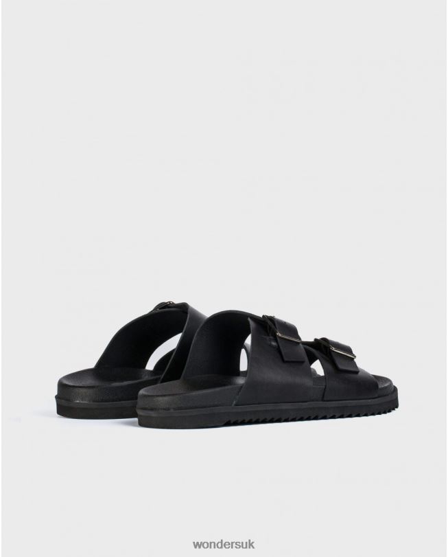 Footwear VZ2PD352 Men Wonders Negro Leather Sandal With Buckles