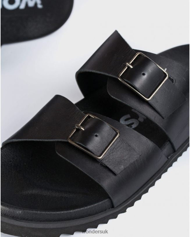 Footwear VZ2PD352 Men Wonders Negro Leather Sandal With Buckles