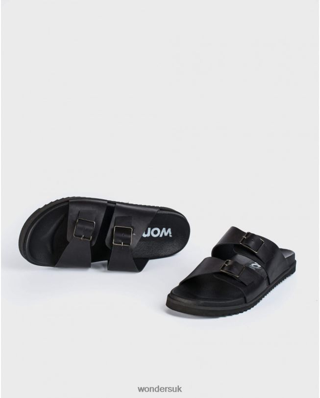 Footwear VZ2PD352 Men Wonders Negro Leather Sandal With Buckles