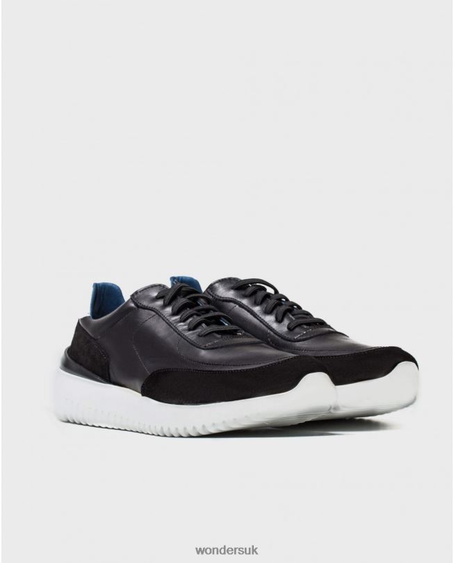 Footwear VZ2PD451 Men Wonders Negro/Off Leather Sneaker With Elastic Closure