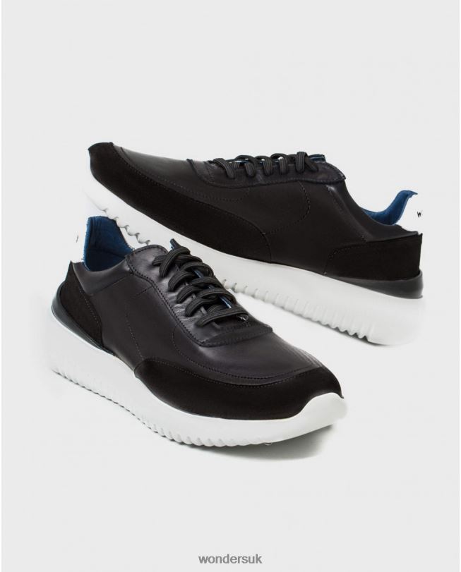 Footwear VZ2PD451 Men Wonders Negro/Off Leather Sneaker With Elastic Closure