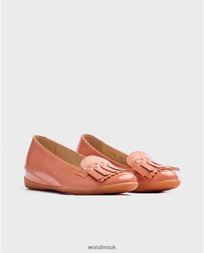 Footwear VZ2PD424 Women Wonders Salmon Leather Ballet Pump With Fringe Detail