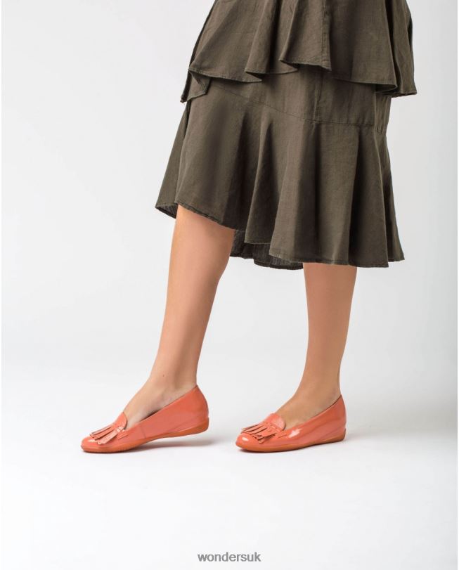 Footwear VZ2PD424 Women Wonders Salmon Leather Ballet Pump With Fringe Detail