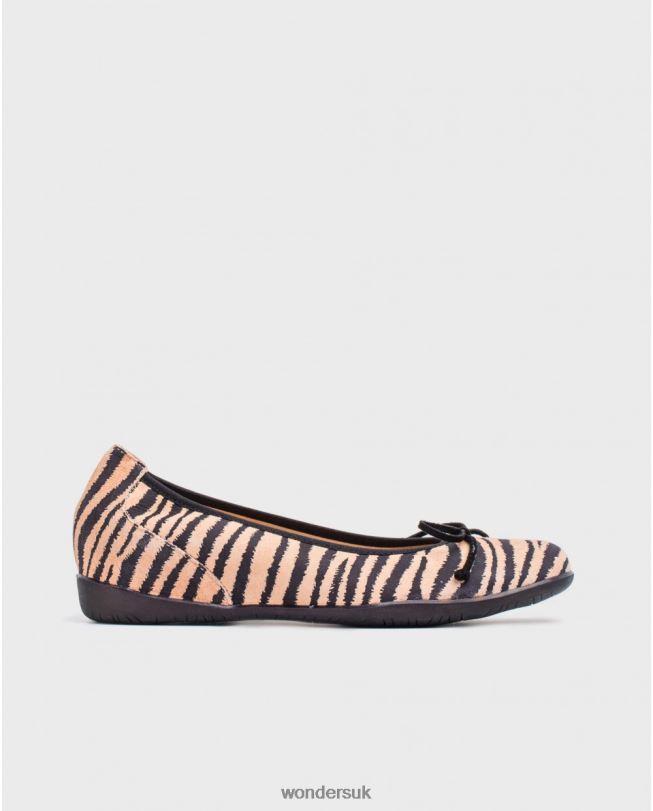 Footwear VZ2PD441 Women Wonders Salmon/Neg Zebra Print Ballet Pump With Bow Detail