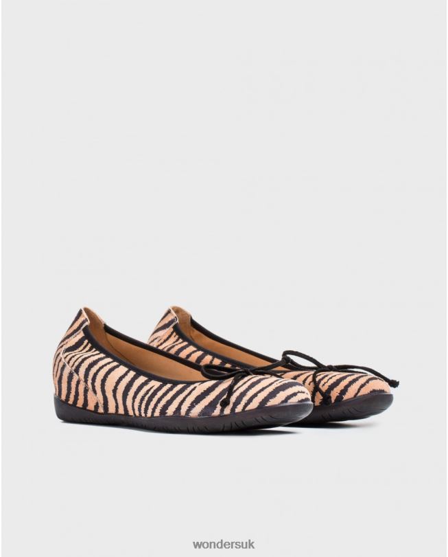 Footwear VZ2PD441 Women Wonders Salmon/Neg Zebra Print Ballet Pump With Bow Detail