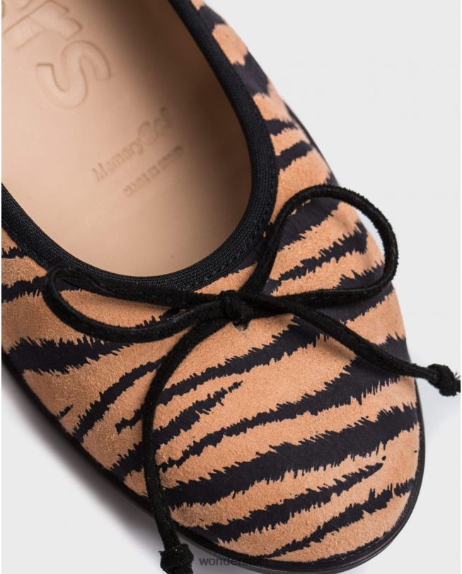 Footwear VZ2PD441 Women Wonders Salmon/Neg Zebra Print Ballet Pump With Bow Detail