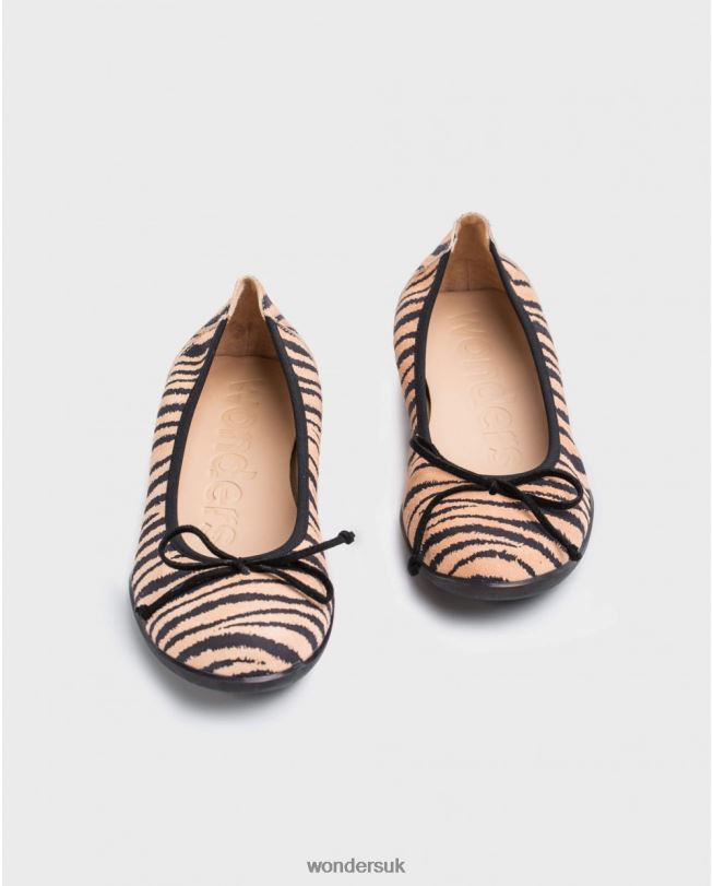 Footwear VZ2PD441 Women Wonders Salmon/Neg Zebra Print Ballet Pump With Bow Detail