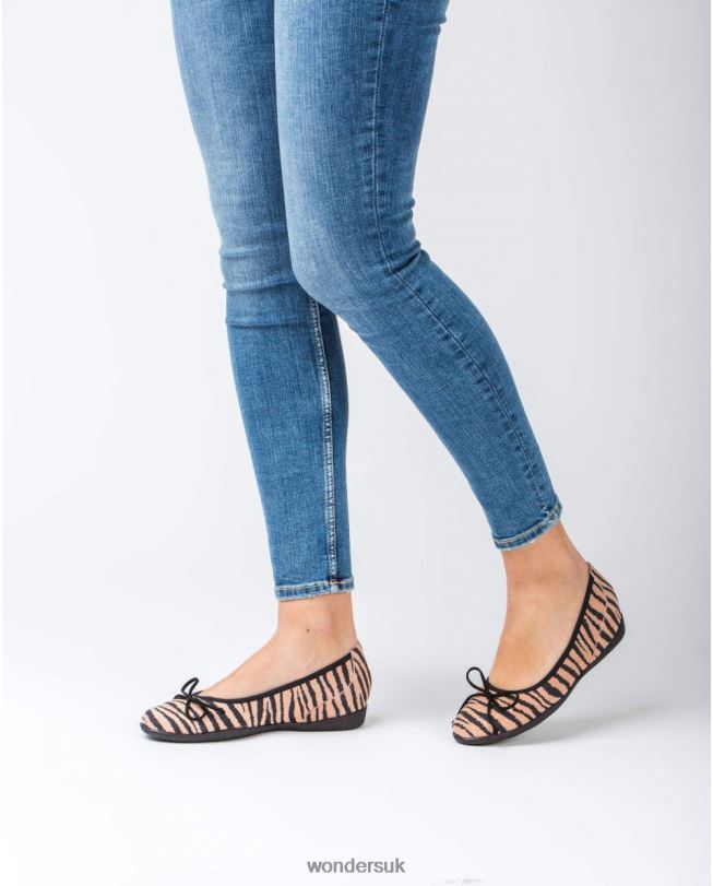 Footwear VZ2PD441 Women Wonders Salmon/Neg Zebra Print Ballet Pump With Bow Detail