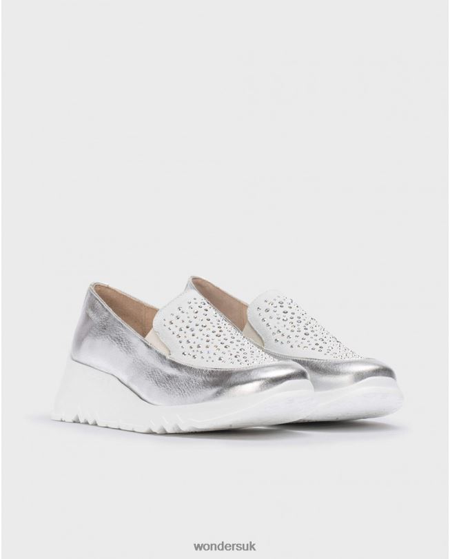 Footwear VZ2PD233 Women Wonders Plata/Blan Silver Harrison Moccasin