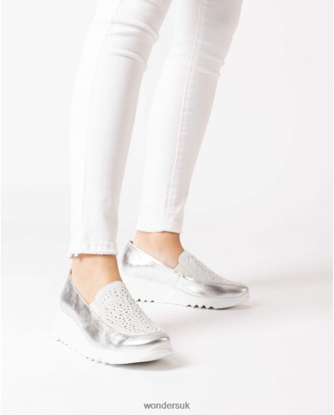 Footwear VZ2PD233 Women Wonders Plata/Blan Silver Harrison Moccasin