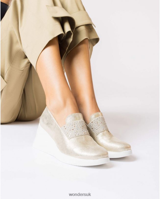 Footwear VZ2PD68 Women Wonders Platino Gold Bone Moccasin