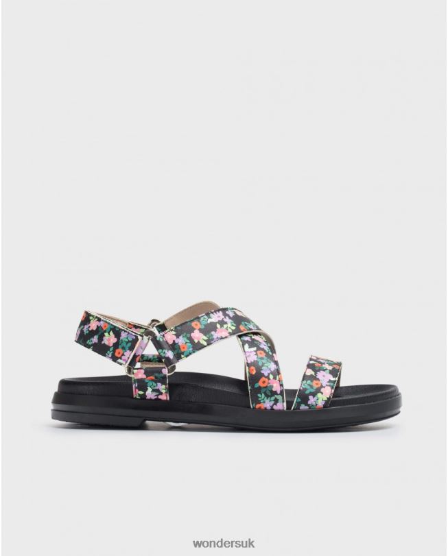 Footwear VZ2PD325 Women Wonders Negro Floral Ola Sandal
