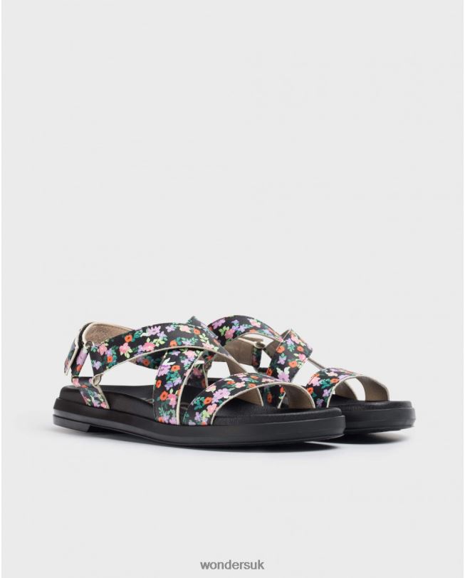Footwear VZ2PD325 Women Wonders Negro Floral Ola Sandal