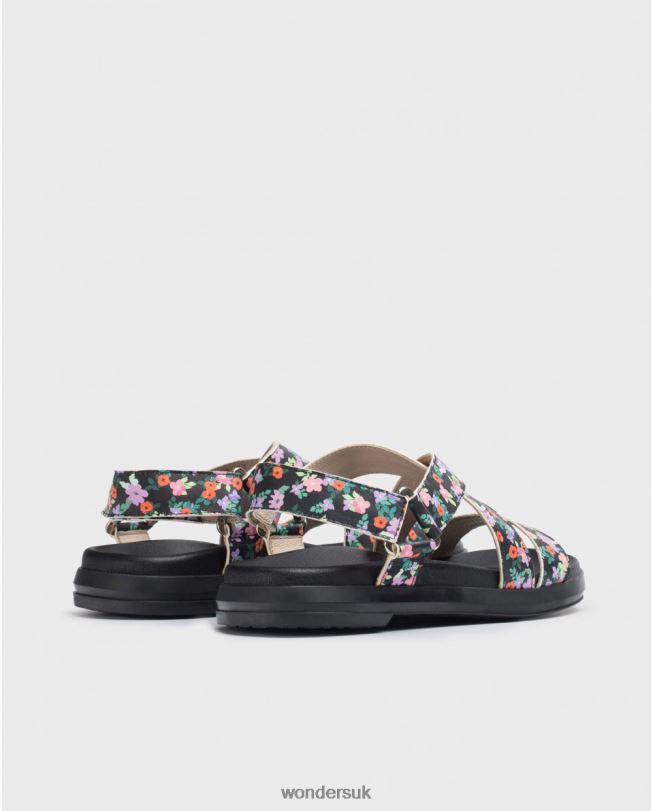 Footwear VZ2PD325 Women Wonders Negro Floral Ola Sandal