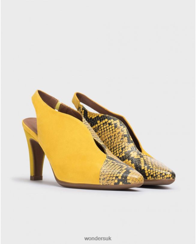 Footwear VZ2PD413 Women Wonders Lemon/Amar V-Cut Leather Court Shoe