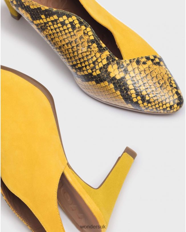 Footwear VZ2PD413 Women Wonders Lemon/Amar V-Cut Leather Court Shoe