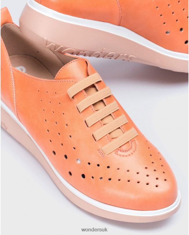 Footwear VZ2PD422 Women Wonders Salmon Leather Sneakers With Elastic Detail