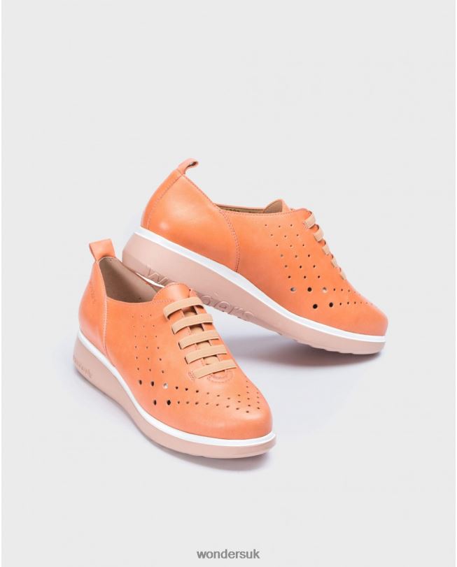 Footwear VZ2PD422 Women Wonders Salmon Leather Sneakers With Elastic Detail