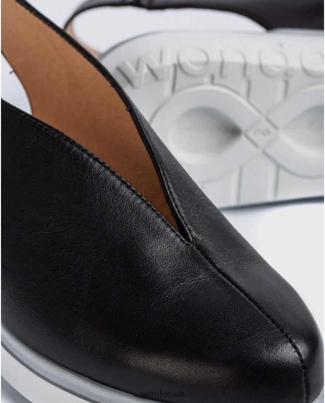 Footwear VZ2PD442 Women Wonders Negro Leather V Cut Shoe