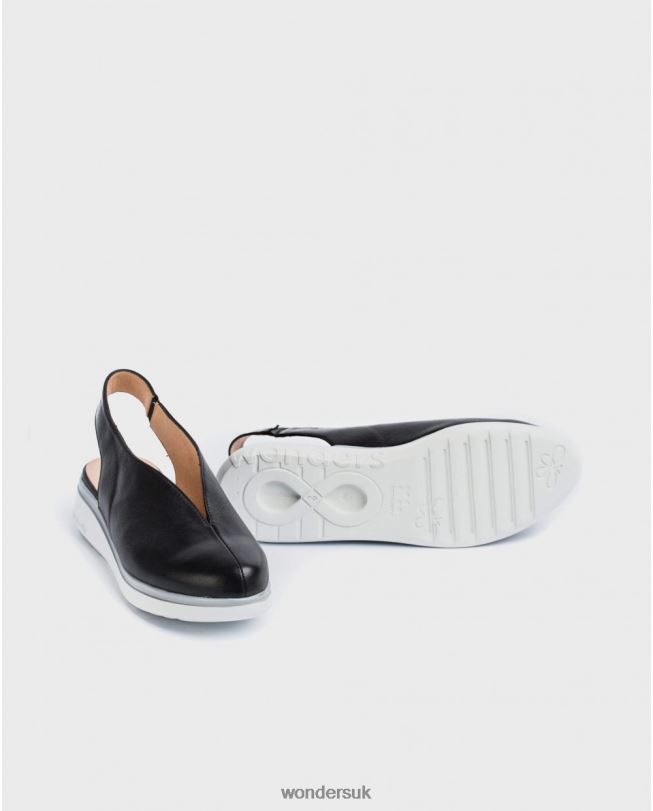 Footwear VZ2PD442 Women Wonders Negro Leather V Cut Shoe