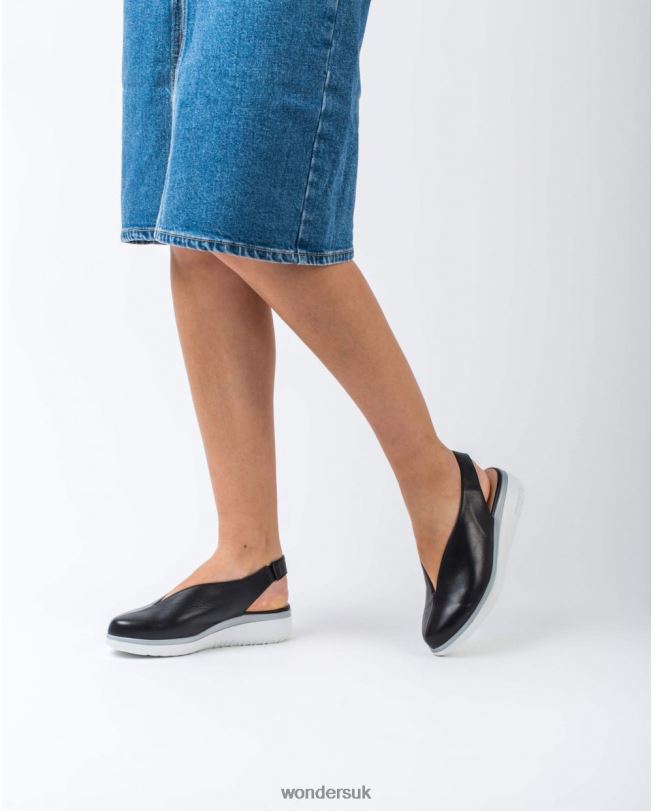 Footwear VZ2PD442 Women Wonders Negro Leather V Cut Shoe